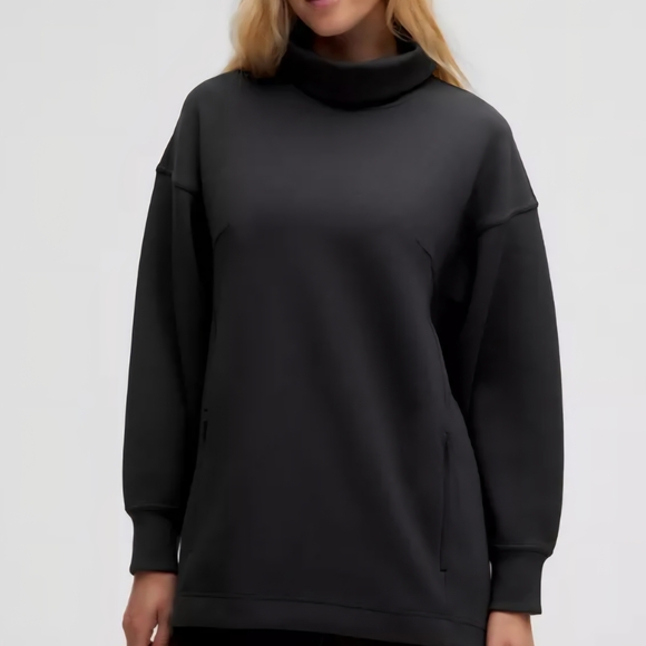lululemon athletica Sweaters - Lululemon Sz US 2 Black Modal-Blend Turtleneck Tunic Water Drop Cross Back